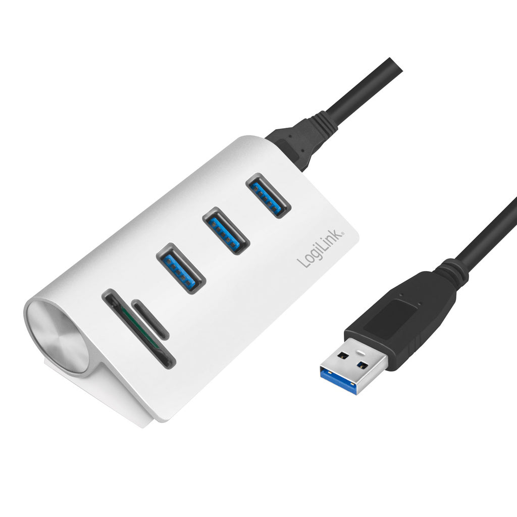 USB3.0 3-port hub + minneskortsläsare LogiLink