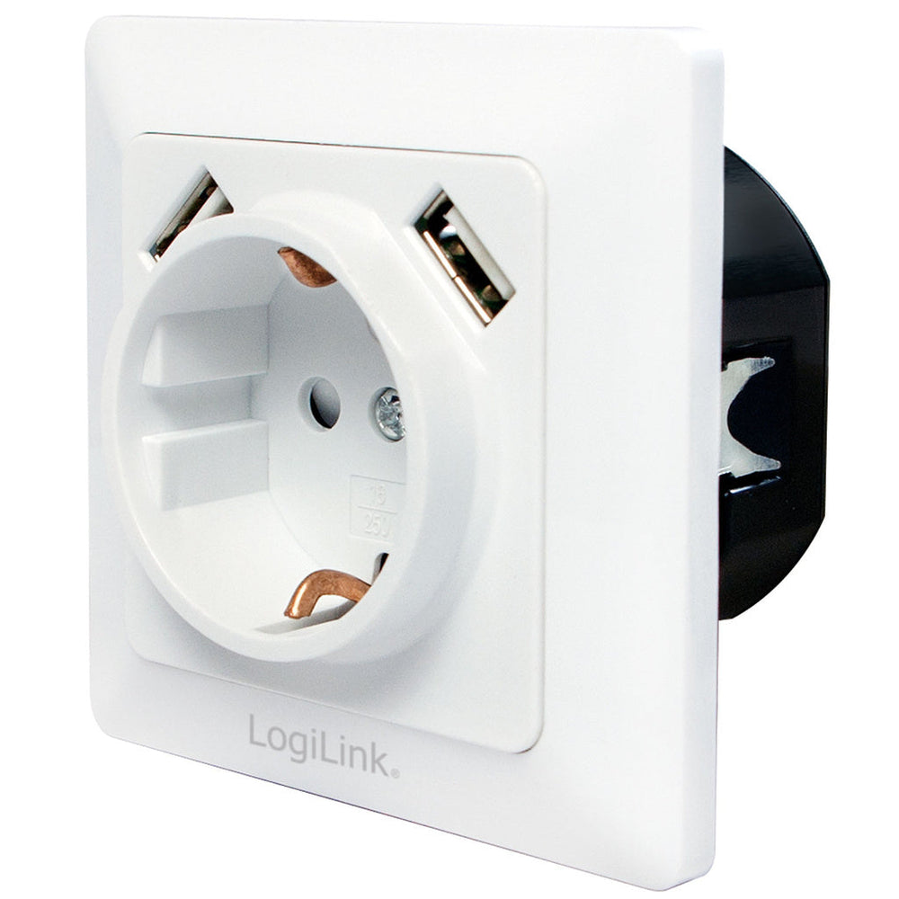 Vägguttag 230V med 2xUSB 2,1A LogiLink