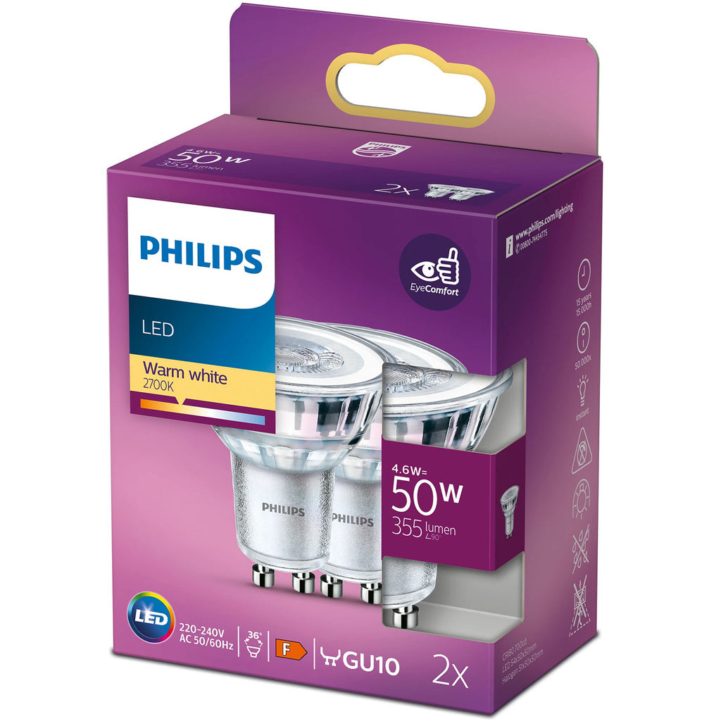 2-pack LED GU10 Spot 50W 355lm Philips