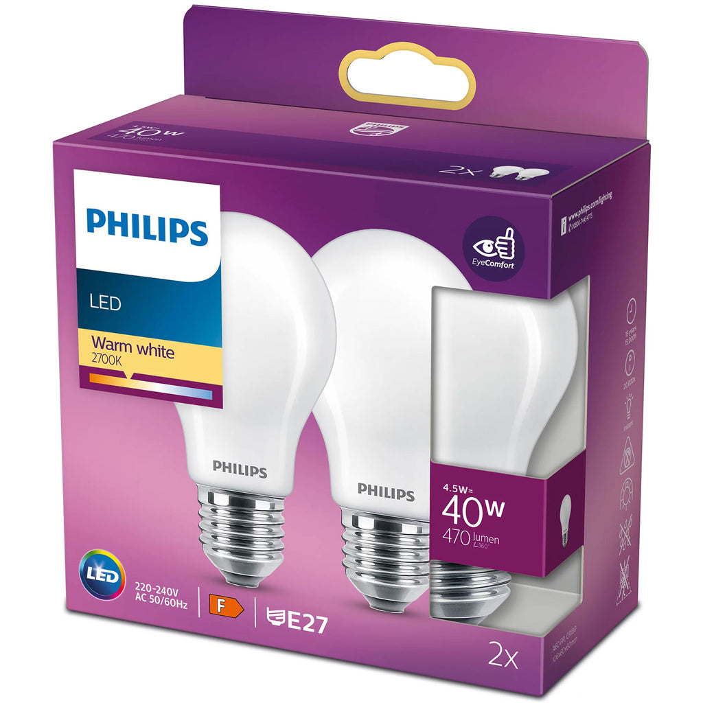 2-pack LED E27 Normal 40W Frost 470lm Philips