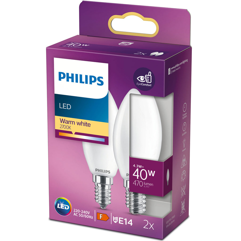 2-pack LED E14 Kron 40W Frost 470lm Philips