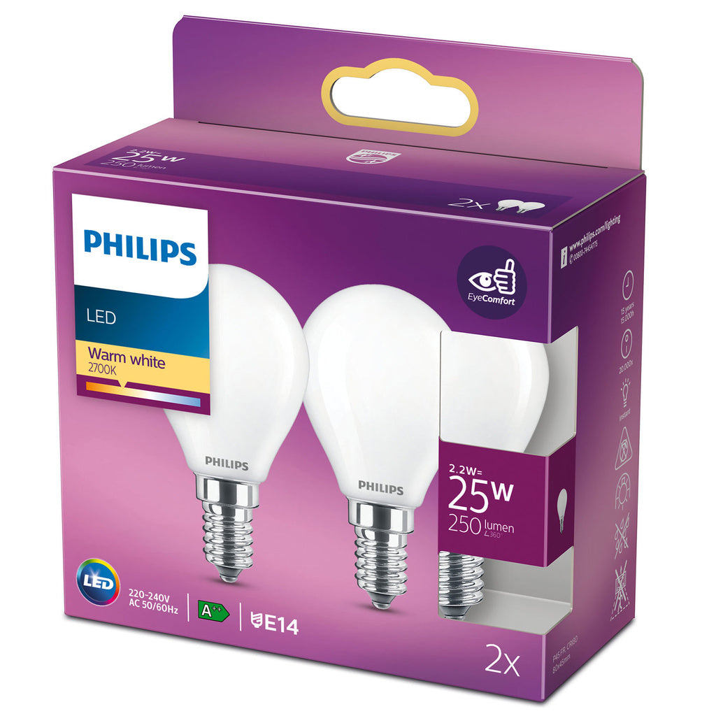 2-pack LED E14 Klot 25W Frost 250lm Philips