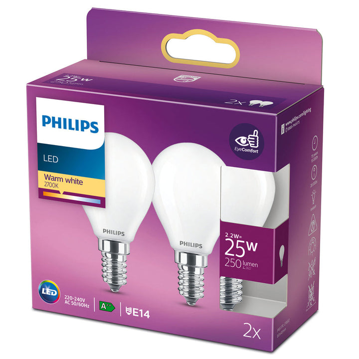 2-pack LED E14 Klot 25W Frost 250lm Philips