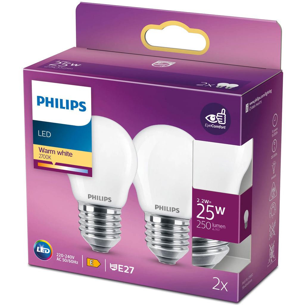2-pack LED E27 P45 Klot 25W Frost 250lm Philips
