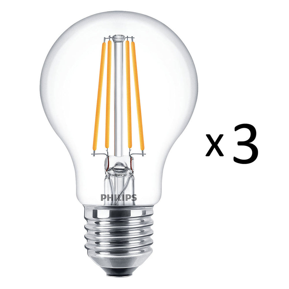 3-pack LED E27 Normal Klar 60W 806lm Philips