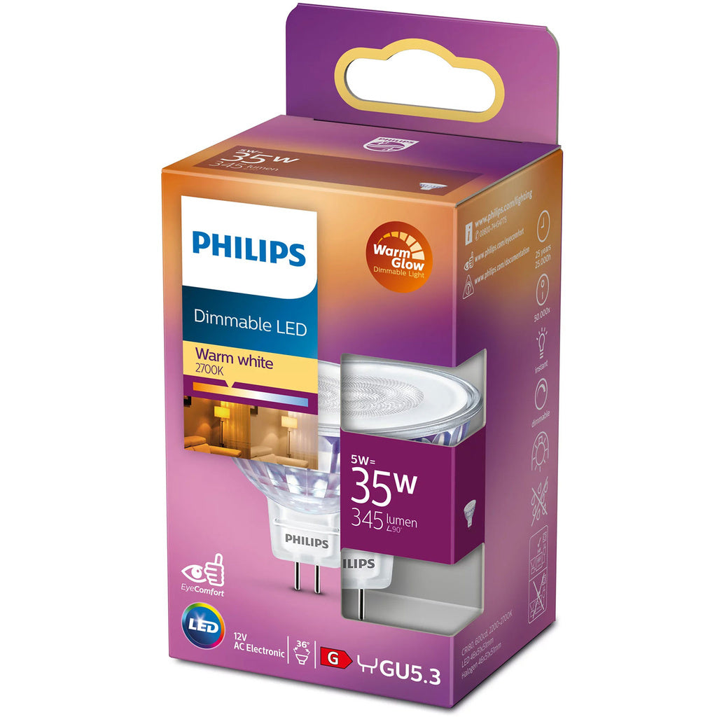 LED GU5.3 Spot 35W 12V Dimbar WarmGlow 345lm Philips