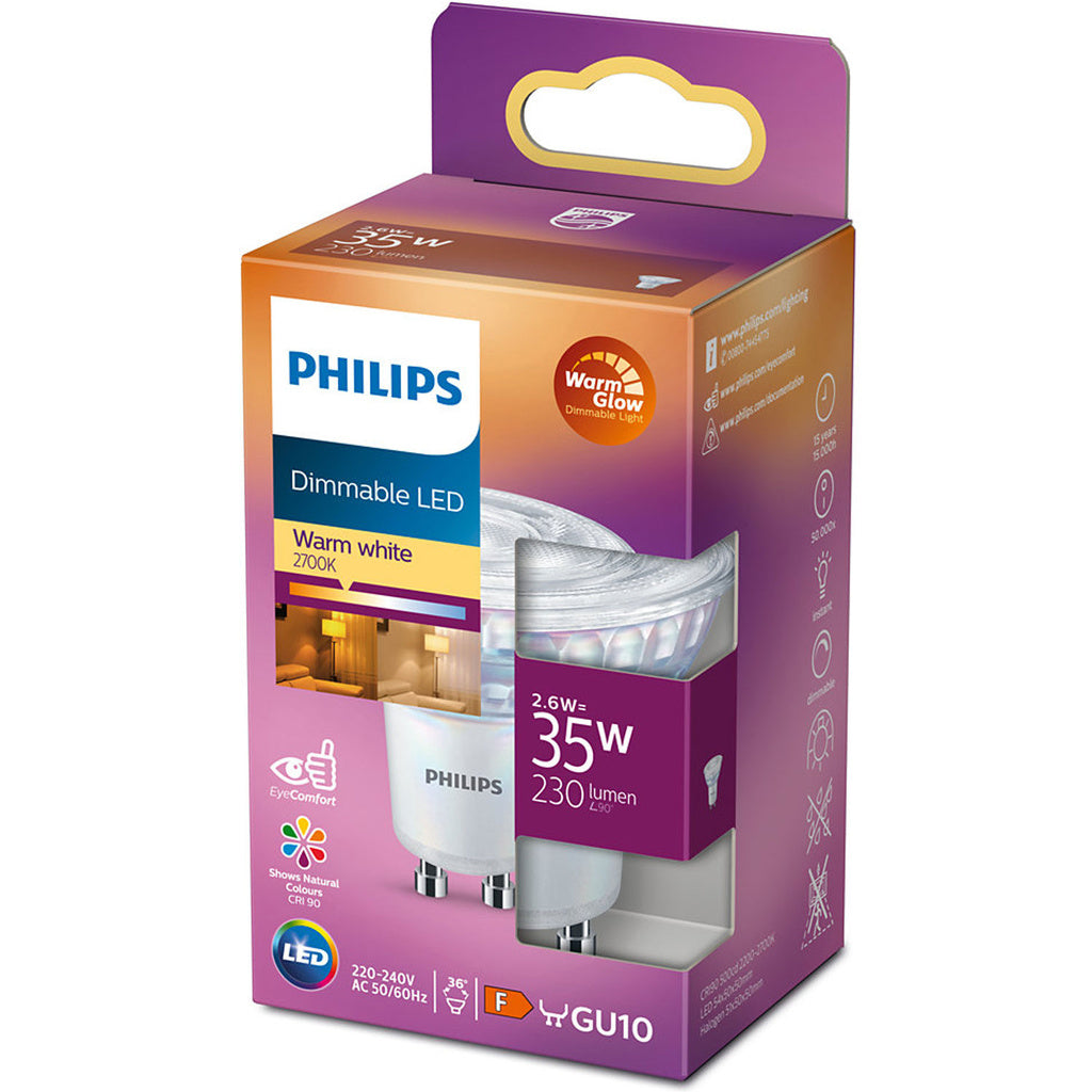 LED GU10 Spot 35W Dimbar WarmGlow 230lm Philips