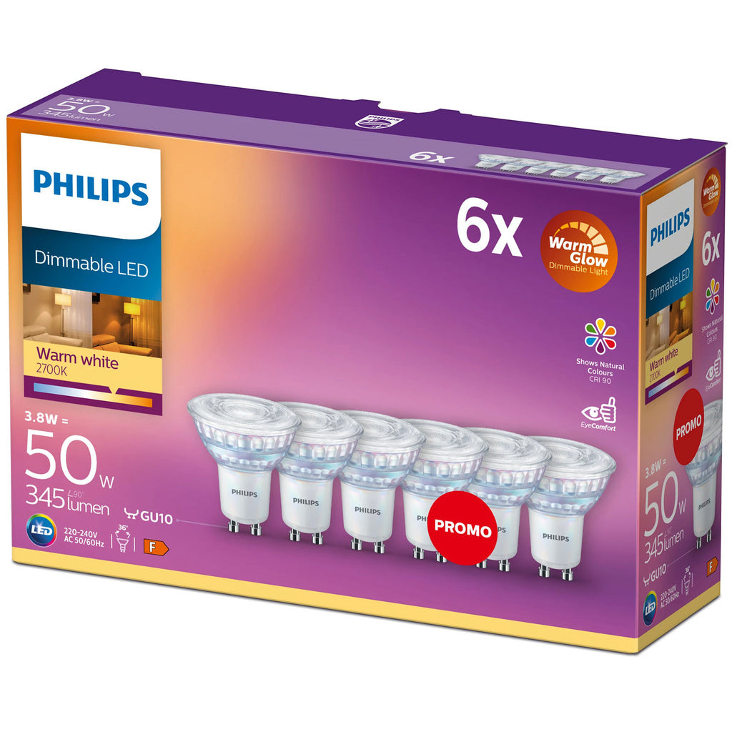6-pack LED GU10 50W Dimbar WarmGlow Philips