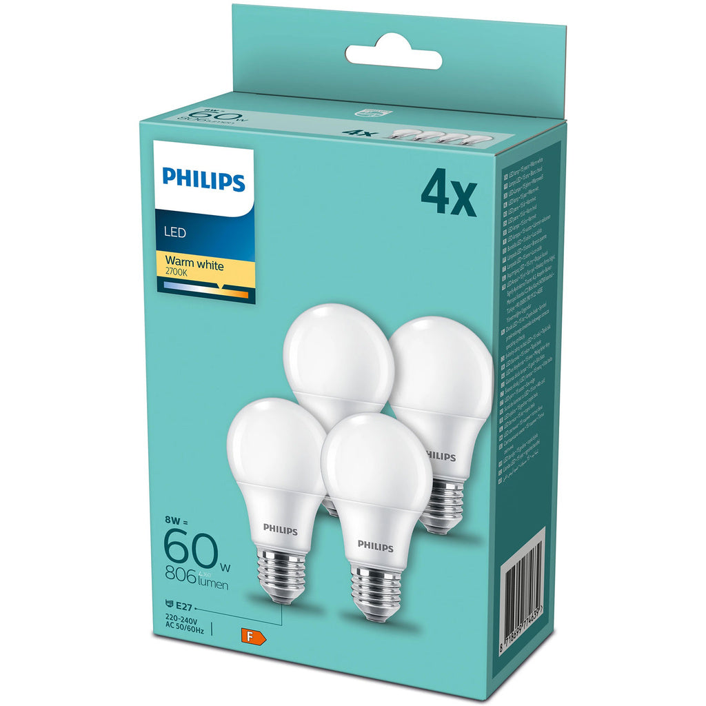 4-pack LED E27 Normal Frost 60W 806lm Philips