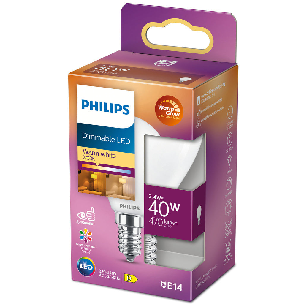 LED E14 Klot 3,4W (40W) Frost Dim WarmGl 470 Philips