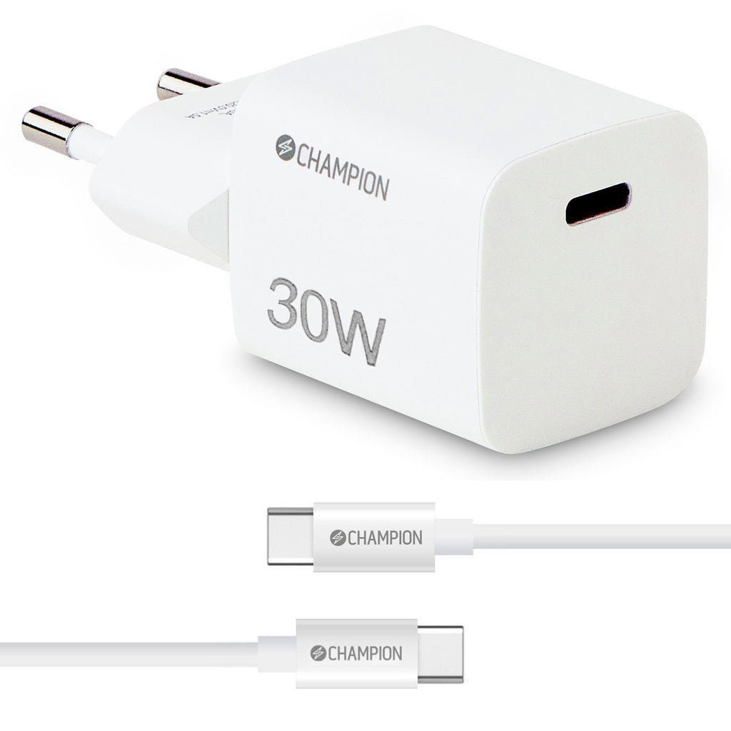 Laddare 30W + USB-C Kabel Vit Champion