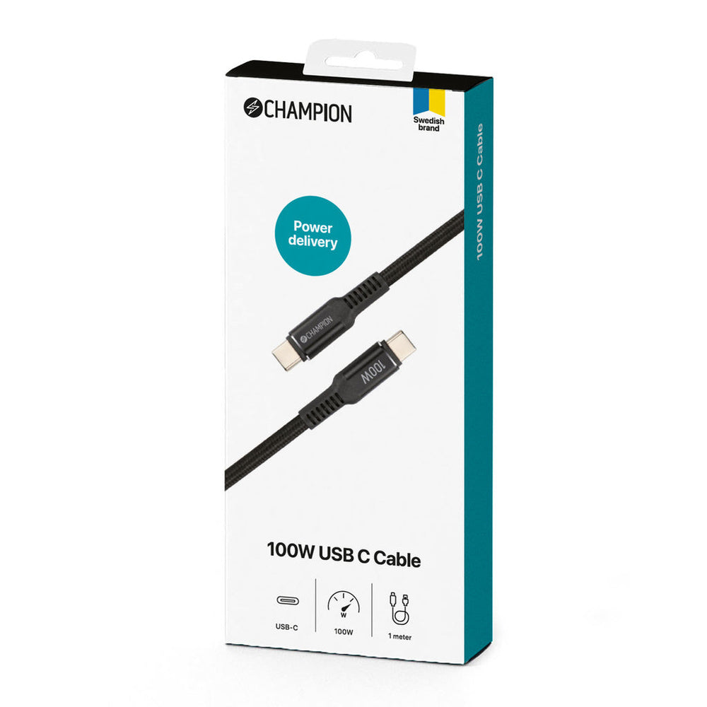 USB-C kabel 100W 1m Svart Champion