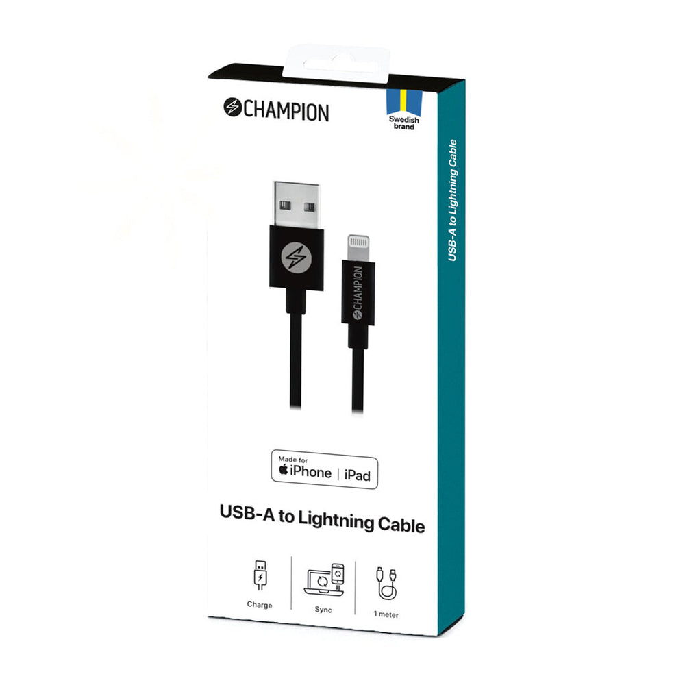 USB-A till Lightning Kabel 1m Svart Champion