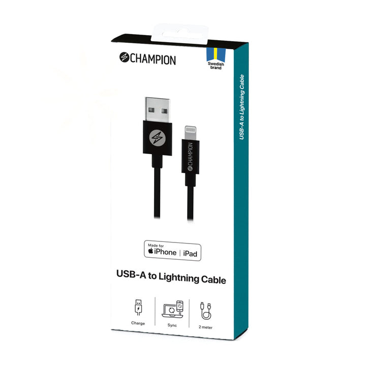 USB-A till Lightning Kabel 2m Svart Champion