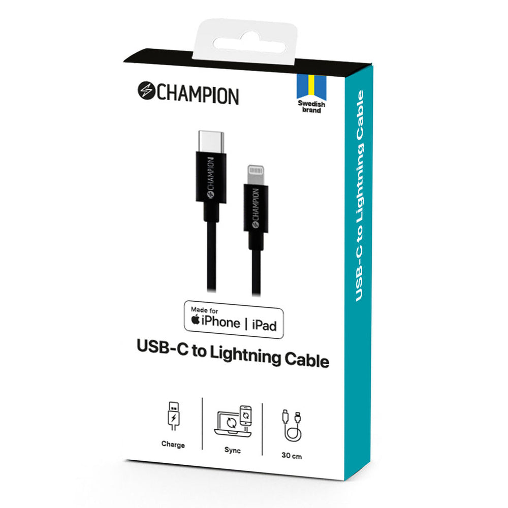 USB-C till Lightning Kabel 30cm Svart Champion