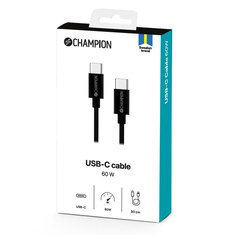 USB-C Kabel 30cm Svart Champion
