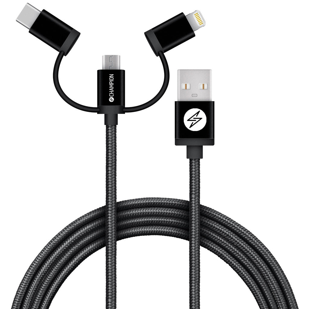 USB-A till Lightning, USB-C och Micro-USB 1,5m Svart Champion