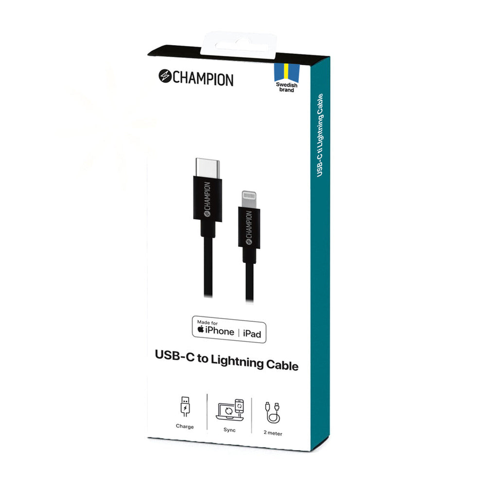 USB-C till Lightning Kabel 2m Svart Champion