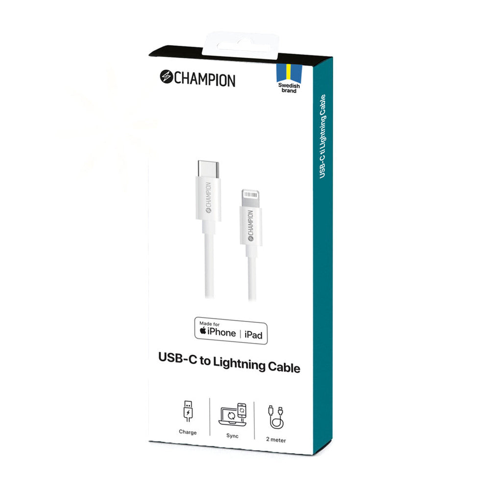 USB-C till Lightning Kabel 2m Vit Champion