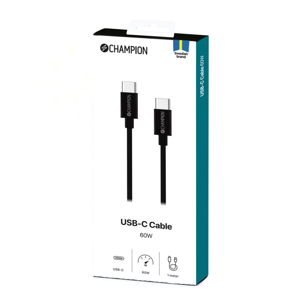 USB-C Kabel 60W 1m Svart Champion