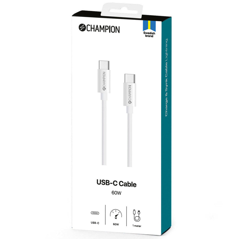 USB-C Kabel 60W 1m Vit Champion
