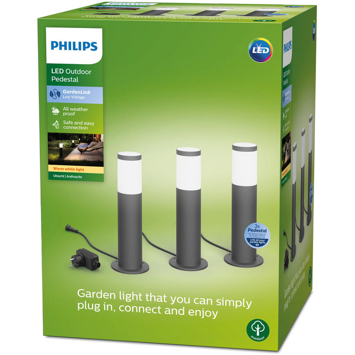 GardenLink Startkit Piedestal Varmvit 600 lm 3-pack Antracit Philips