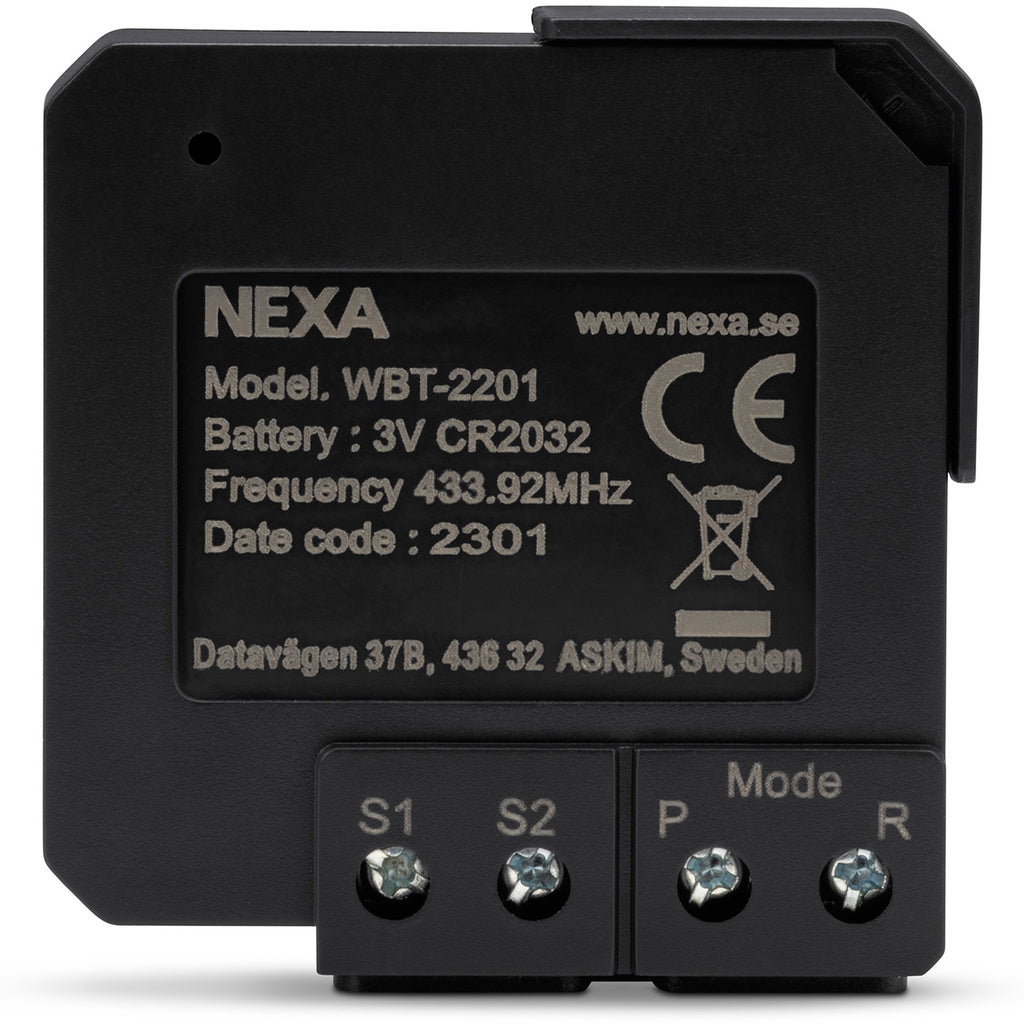 WBT-2201 Inbyggnadsändare batteri På/Av/Dimmer 2 kanaler Nexa