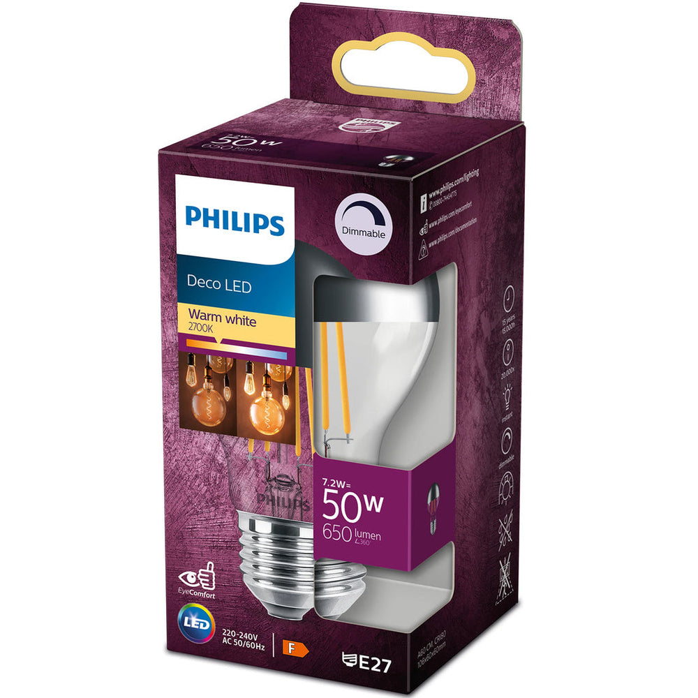 LED E27 Normal Filament Toppförspeglad Dimbar 50W 650lm Philips