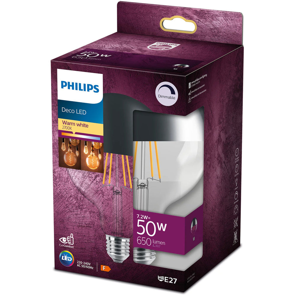 LED E27 G120 Filament Toppförspeglad Dimbar 50W 650lm Philips