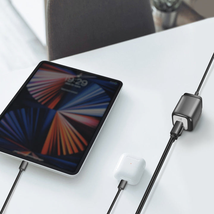 USB-laddare 1xUSB-A + 1xUSB-C med fast kabel 1,5m GaN 30W LogiLink