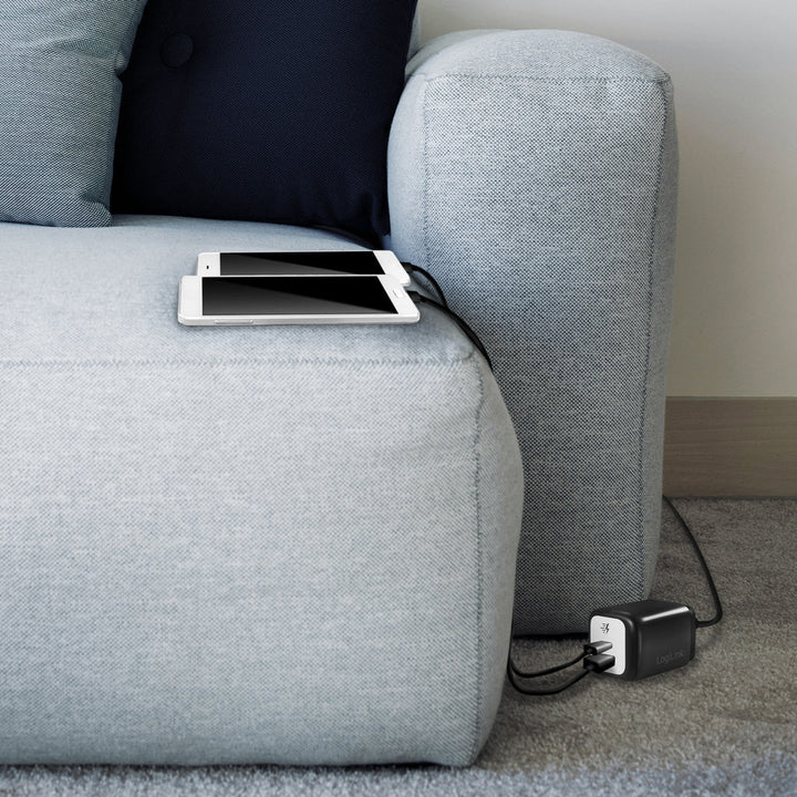 USB-laddare 1xUSB-A + 1xUSB-C med fast kabel 1,5m GaN 30W LogiLink