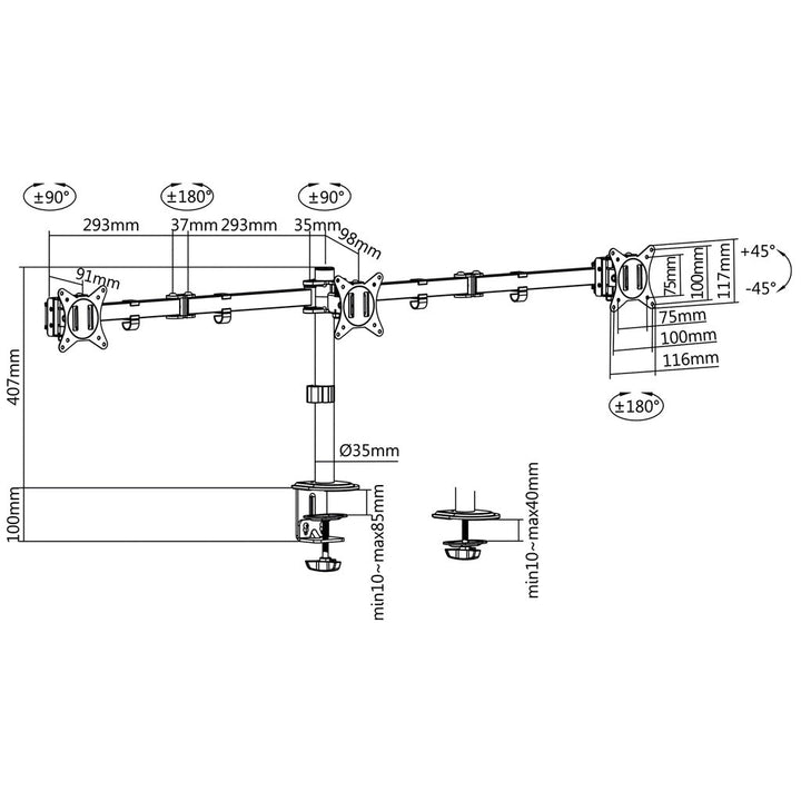 Monitorarm trippel 17-27" 2x658mm LogiLink