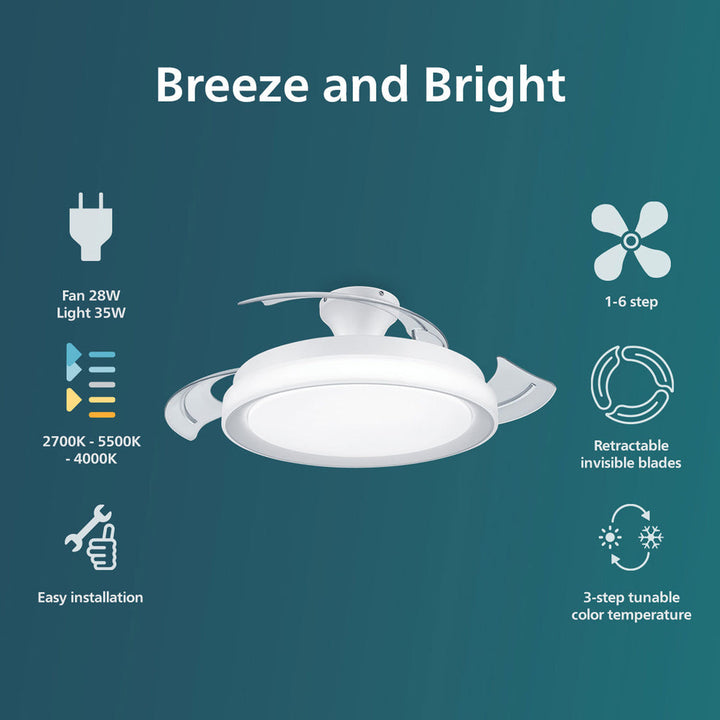 Bliss Takfläkt med LED-belysning Varm-/kallvitt 4500 lm Philips
