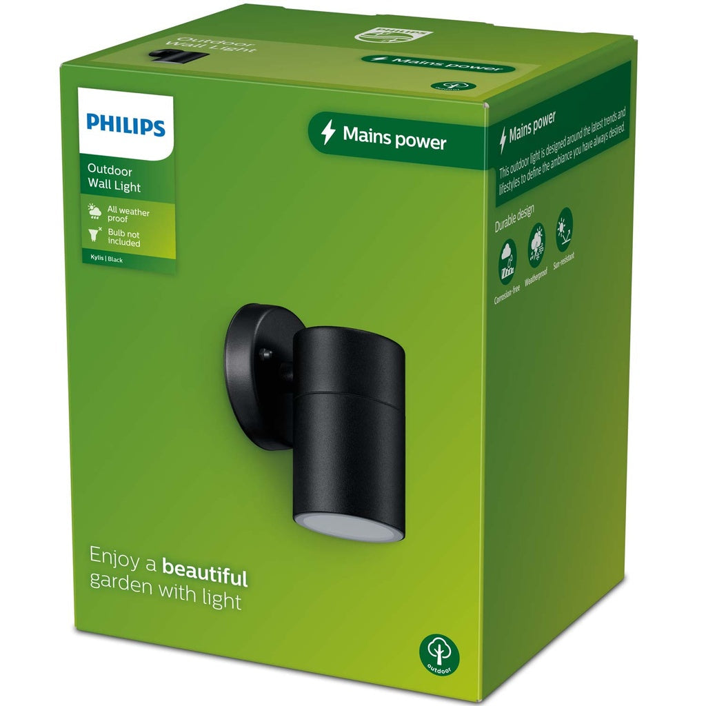 Kylis Väggarmatur Downlight (GU10-sockel) IP44 Rostfritt stål Svart Philips