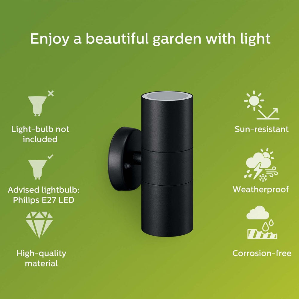Kylis Väggarmatur Up-/downlight (2xGU10-sockel) IP44 Rostfritt stål Svart Philips