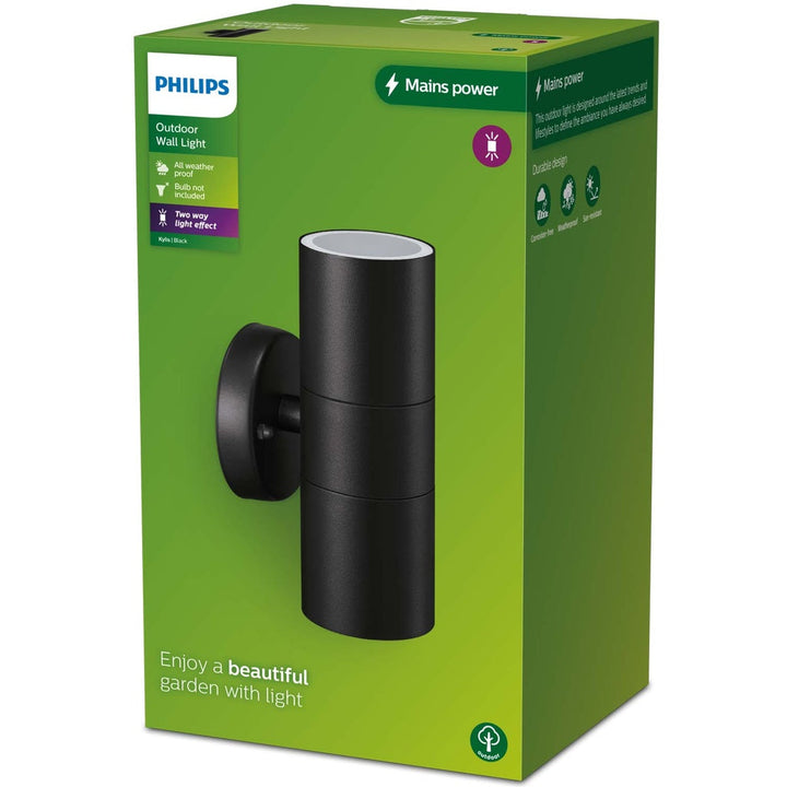 Kylis Väggarmatur Up-/downlight (2xGU10-sockel) IP44 Rostfritt stål Svart Philips