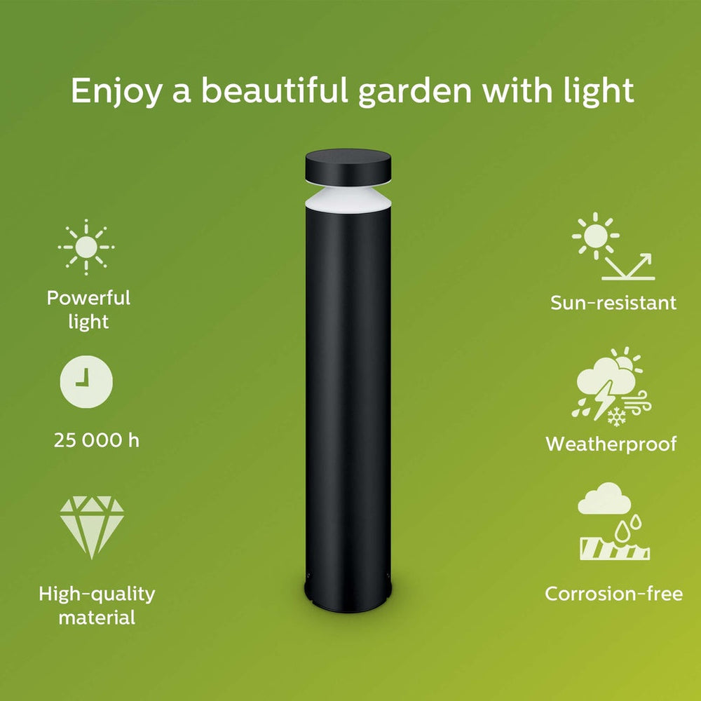 Laven LED-pollare Rostfritt stål Svart IP44 Varmit 6W 600lm Philips