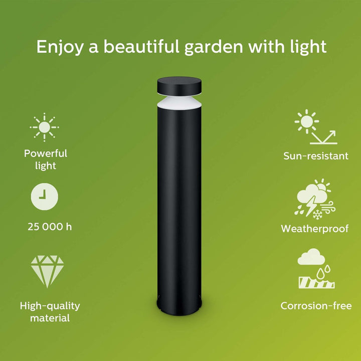 Laven LED-pollare Rostfritt stål Svart IP44 Varmit 6W 600lm Philips
