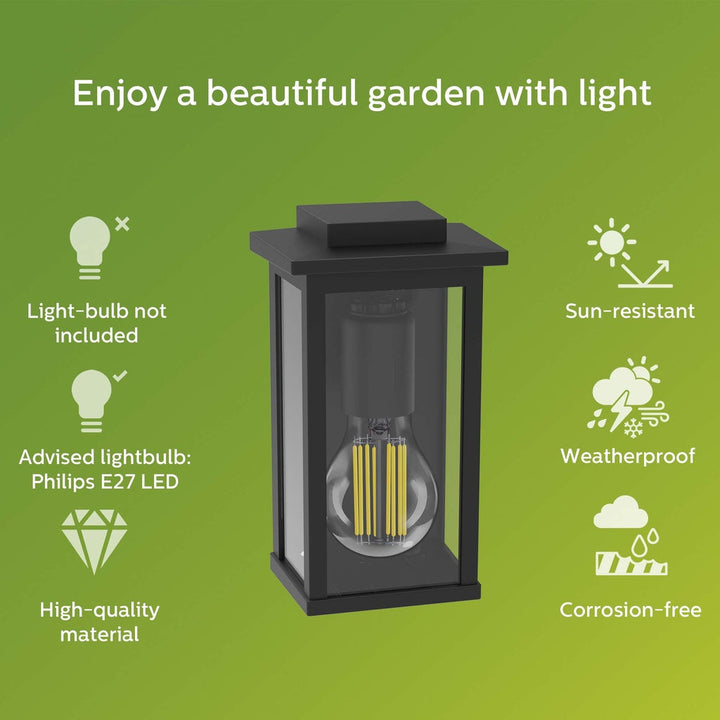Mirth Väggarmatur (E27-sockel) IP44 Aluminium/Glas Svart Philips
