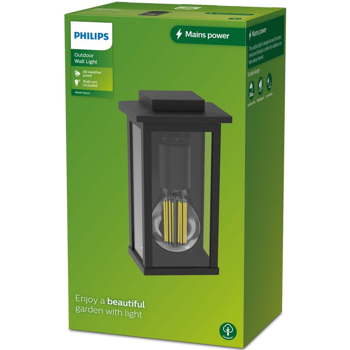 Mirth Väggarmatur (E27-sockel) IP44 Aluminium/Glas Svart Philips