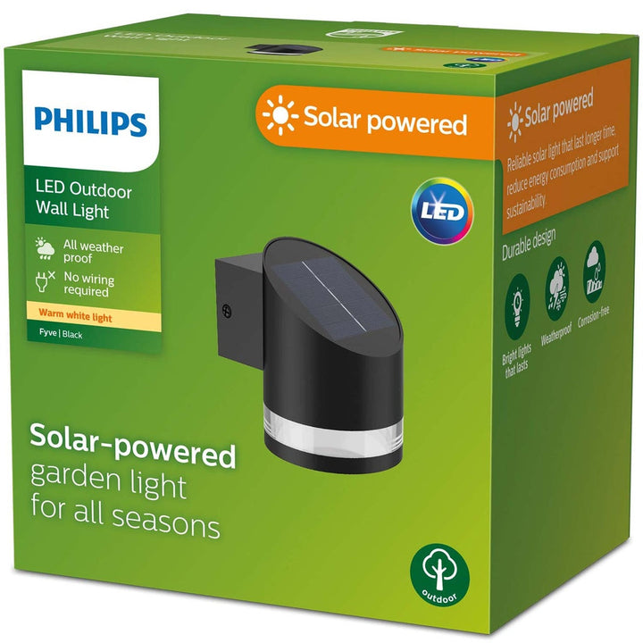 Fyve Vägglampa Vinklad Solcell Ultra Efficient LED 200lm Svart Philips