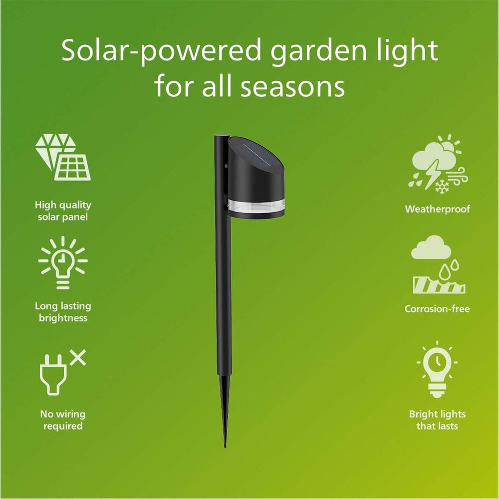 Fyve Trädgårdslampa Vinklad Solcell Ultra Efficient LED 200lm Svart Philips