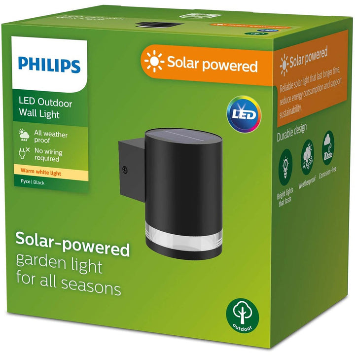 Fyce Vägglampa Rak Solcell Ultra Efficient LED 200lm Svart Philips
