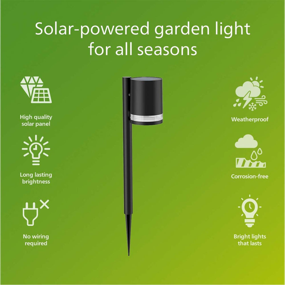 Fyce Trädgårdslampa Rak Solcell Ultra Efficient LED 200lm Svart Philips
