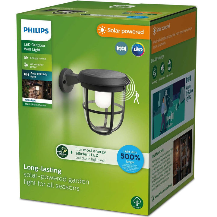 Radii Vägglampa Solcell Ultra Efficient LED 250lm Svart Philips