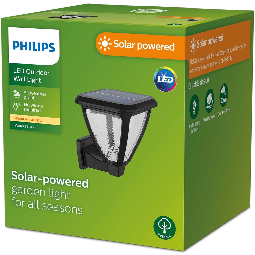 Vapora Vägglampa Solcell LED 200lm Svart Philips