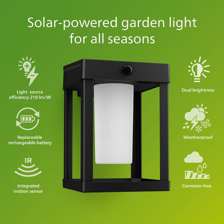 Camill Vägglampa Solcell Ultra Efficient LED 25lm/250lm Svart Philips