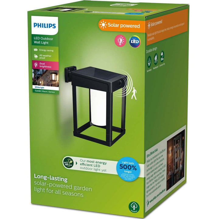 Camill Vägglampa Solcell Ultra Efficient LED 25lm/250lm Svart Philips