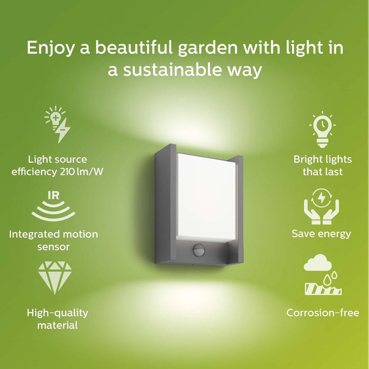 Arbour Vägglampa Sensor Ultra Efficient LED  3,8W 800lm Antracit Philips
