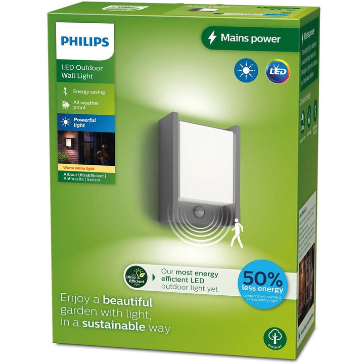 Arbour Vägglampa Sensor Ultra Efficient LED  3,8W 800lm Antracit Philips